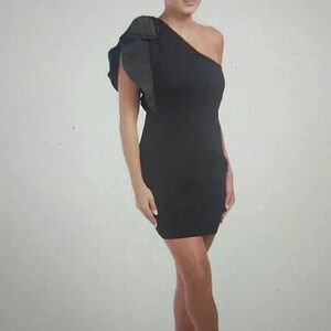 ONE33 SOCIAL BLACK ASYMMETRICAL RUFFLE MINI DRESS SIZE 6